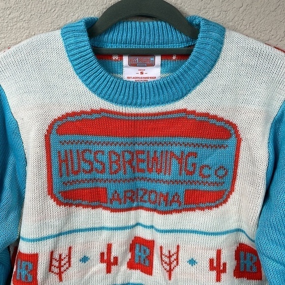 Huss Brewing Co Ugly Christmas Holiday Knit Sweater Arizona Cactus Unisex Sz S - Picture 2 of 7
